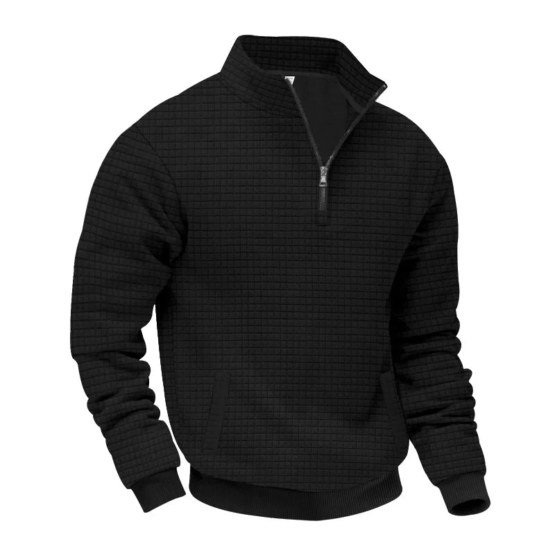 semi-zipper sweater men's autumn and winter jacquard small checkered stand-up collar casual pullover large size sweater