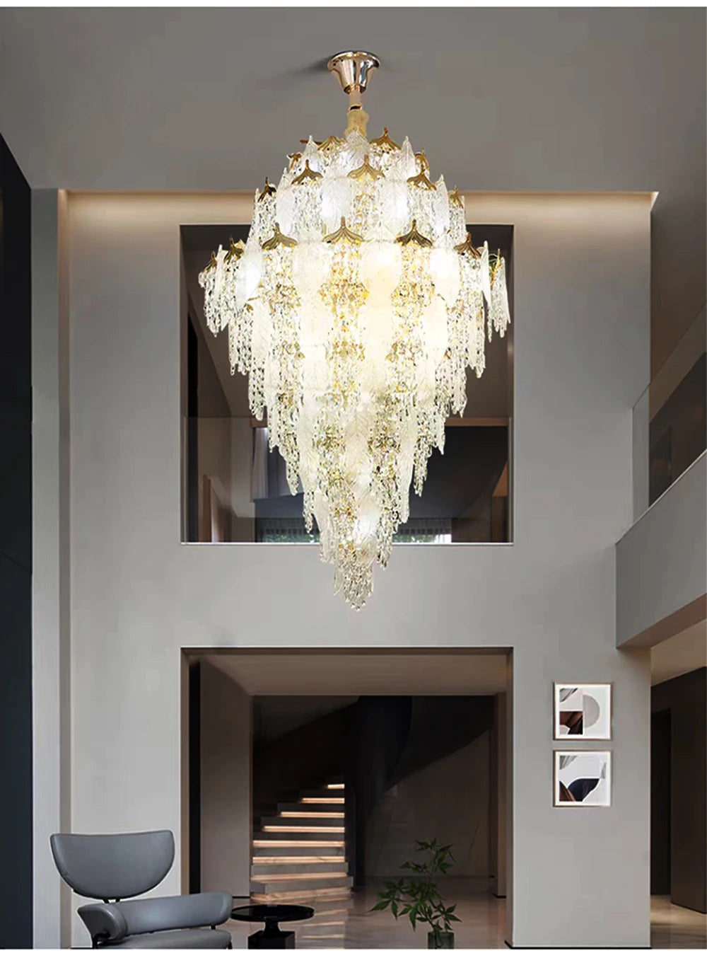 Luxury Porcelain Glass Leaves Chandelier Modern Crystal Hanging Lamps Home Decor Lighting Lustre Villa Living Room Pendant Light