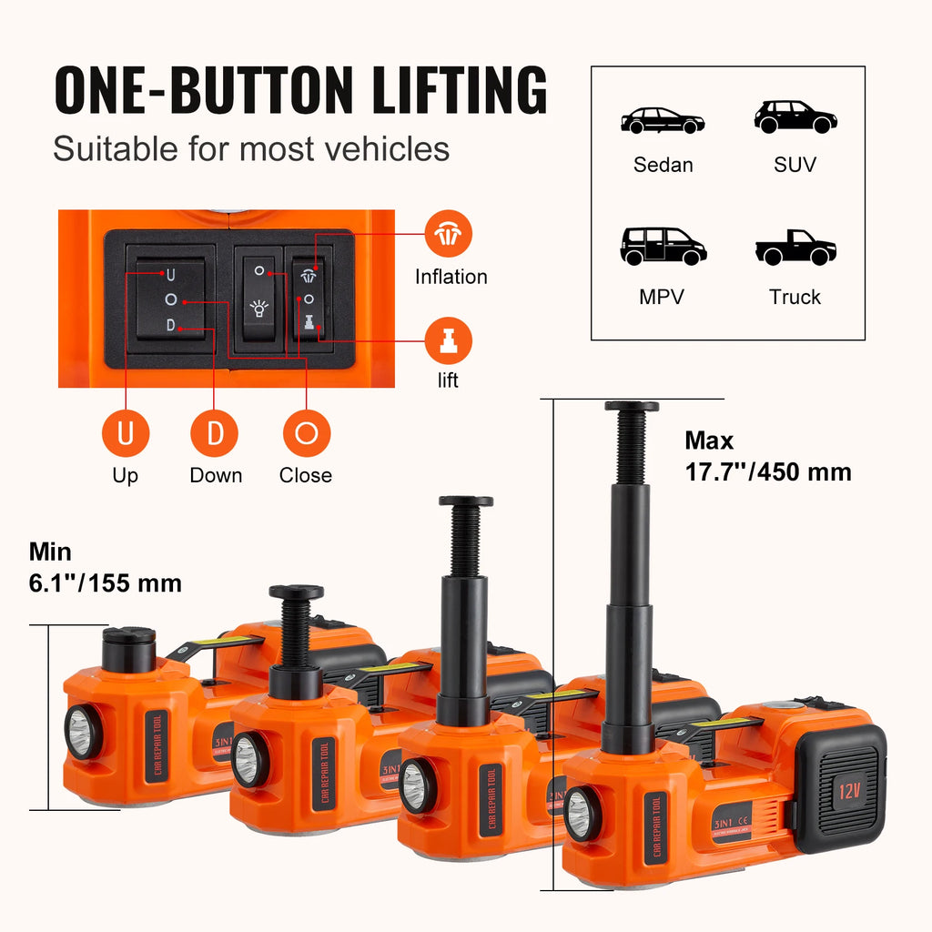 SucceBuy 5 Ton Electric Car Jack Hydraulic Jack with Electric Impact Wrench Portable Car Lift  for SUV Sedan Truck Change Tires