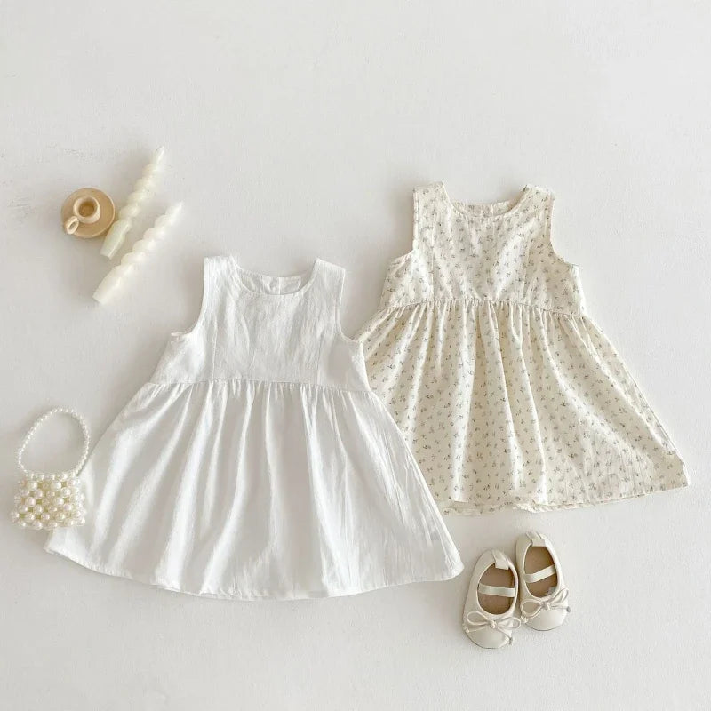 2025 Kids Clothes Summer Solid Dress Baby Girls Cotton Clothes Sleeveless Floral Dresses Children'S Vestidos Casual Clothing