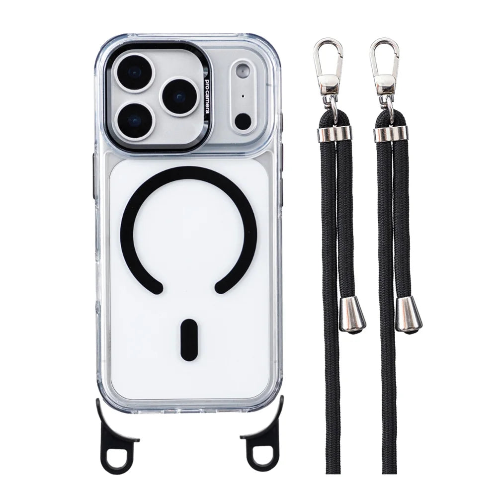 Crossbody Strap For Magsafe Clear Corners Lanyard Phone Case For iPhone 16 17 18 Pro Max Air 14 15 Plus 13 12 Anti-Shock Cover