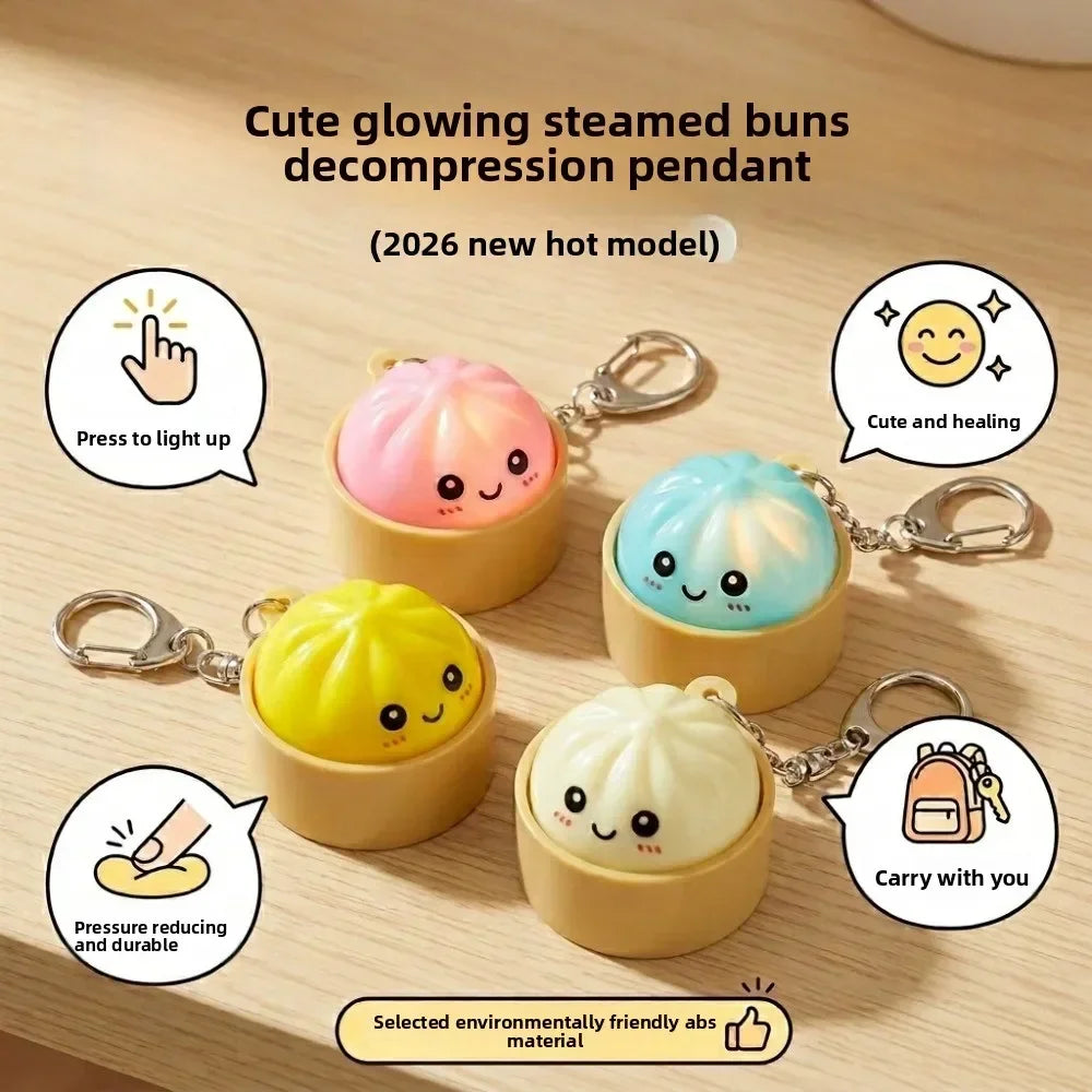 Cute Kawaii Dumpling Fidget Toys Mechanical Switch Clicker Light Up Dim Sum Bao Bun Keychain Stress Relief For Backpack Adults
