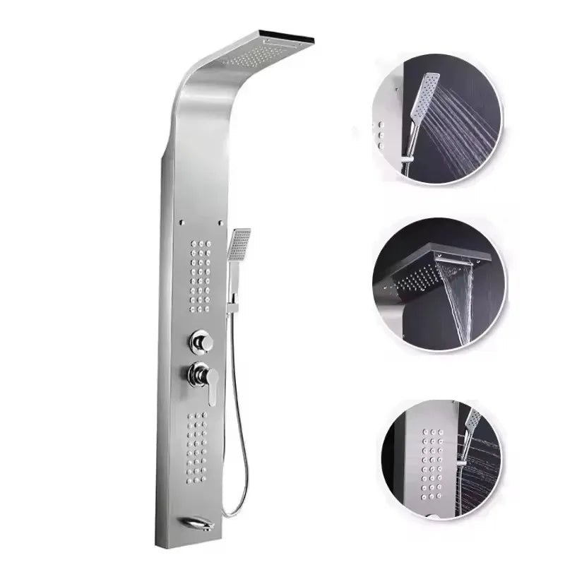 Modern Black Gold Brushed Nickel Shower System Wall Mounted Multi Function 5 Spray Mode Ceramic Valve Core Easy Install