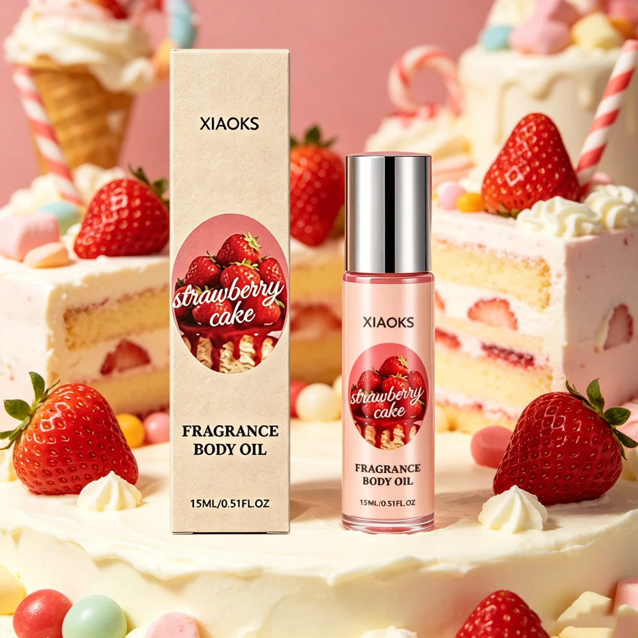 10ml Strawberry Cake Scented Perfume Spray for Women - Elegant Women's Perfume with Rose Scent, Roll-On Fragrance, Gourmet Oriental Notes, Featuring Strawberry, Coconut, Candy, Vanilla, Caramel, and Cream Scents, Long-Lasting