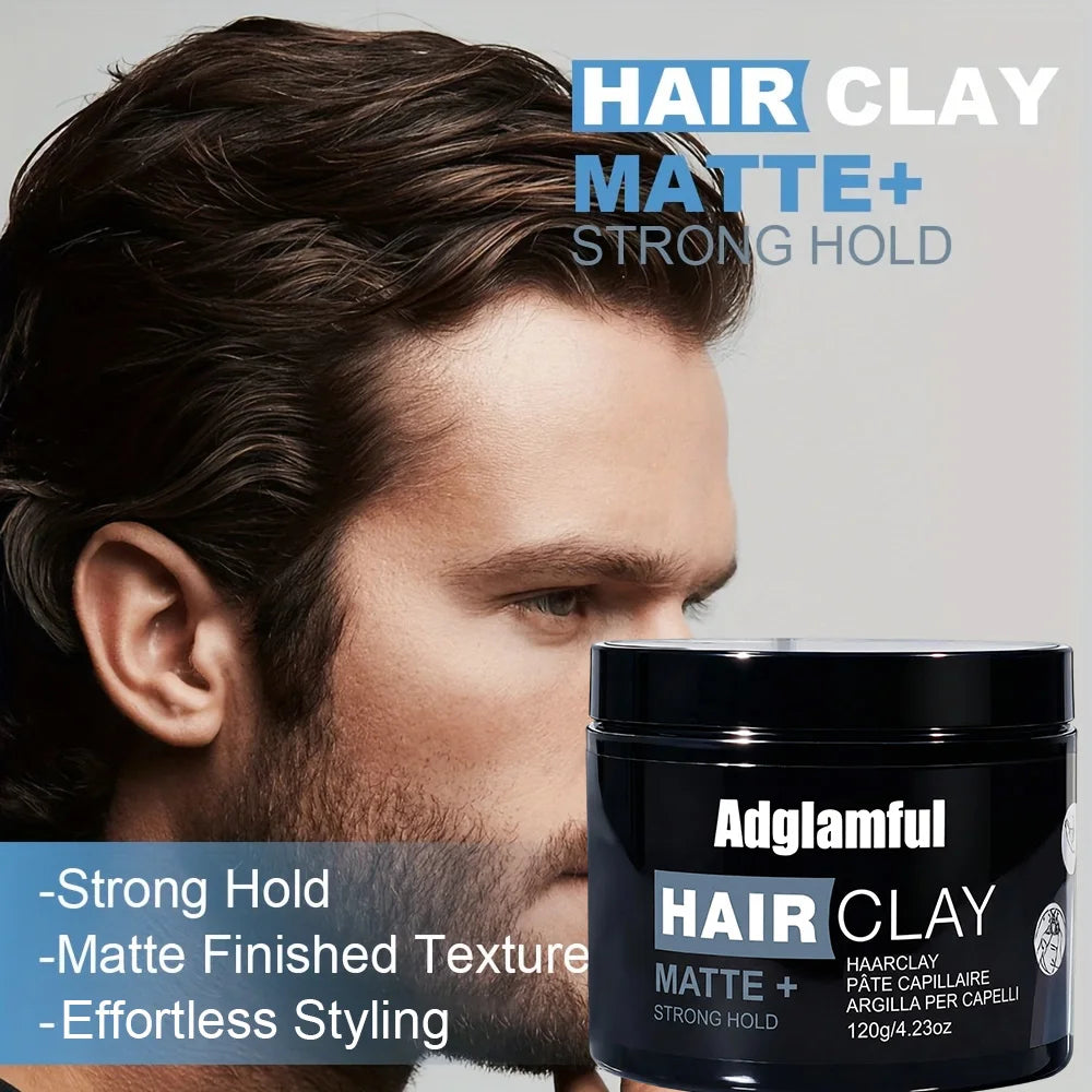 Adglamful Matte Hair Clay 120g -Cologne, Strong Hold, Lightweight, Non-Greasy, Reusable, Natural Look for Men