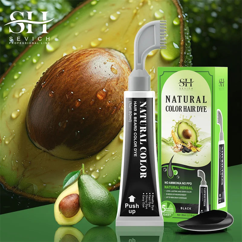 Avocado Fast Hair Dye Black Shampoo with Comb 80ml Black Hair Dye Shampoo with Comb Non-irritating Repair Gray White Hair Care