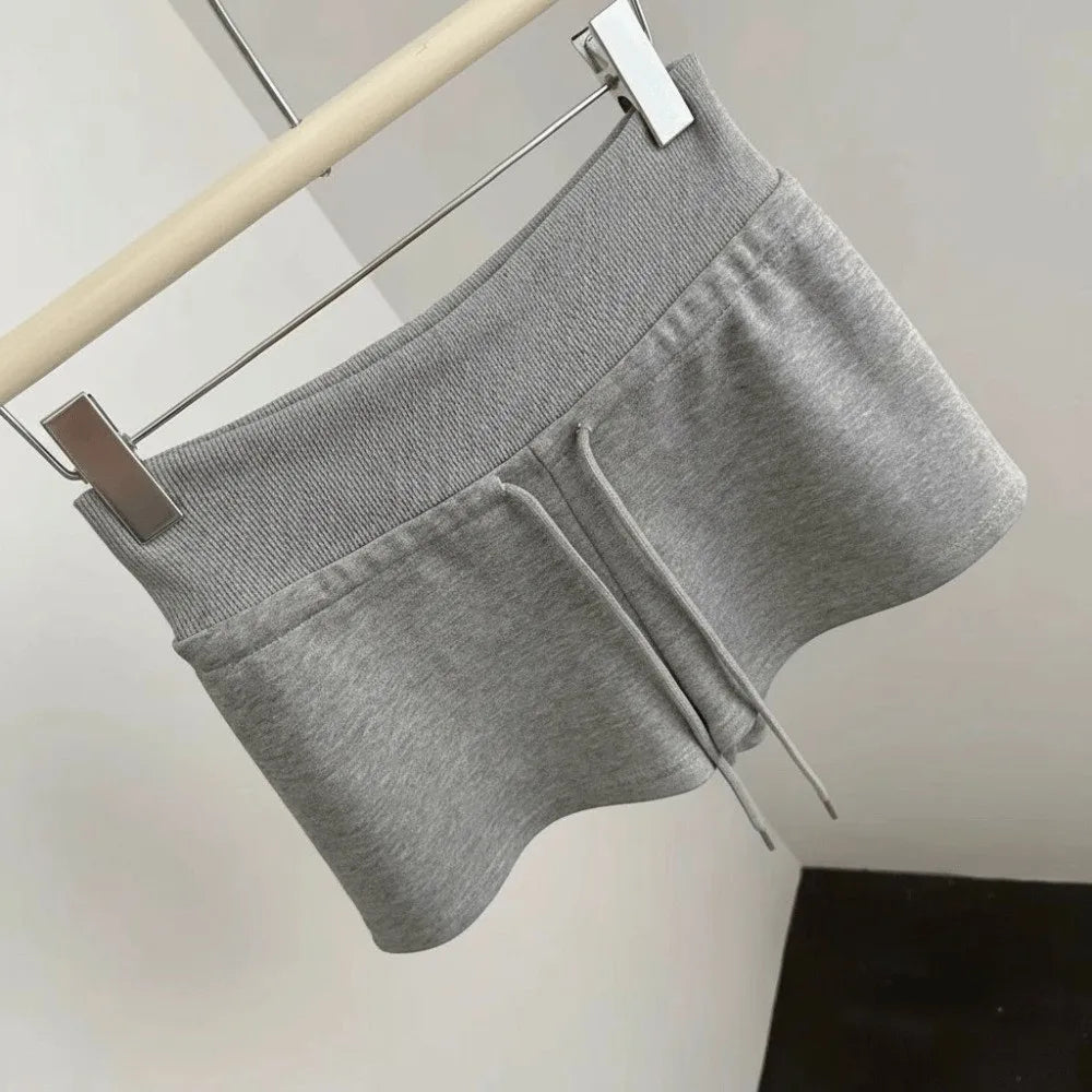 Fashion Drawstring Women Sports Shorts Low-rise Black/Grey Casual Pants Slim Fitting Sweat Shorts Women