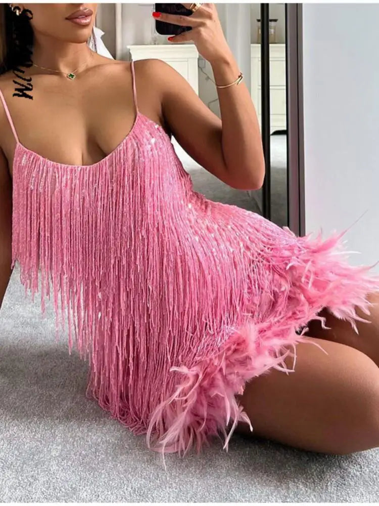 Customizable Sequin Dress with Fringe