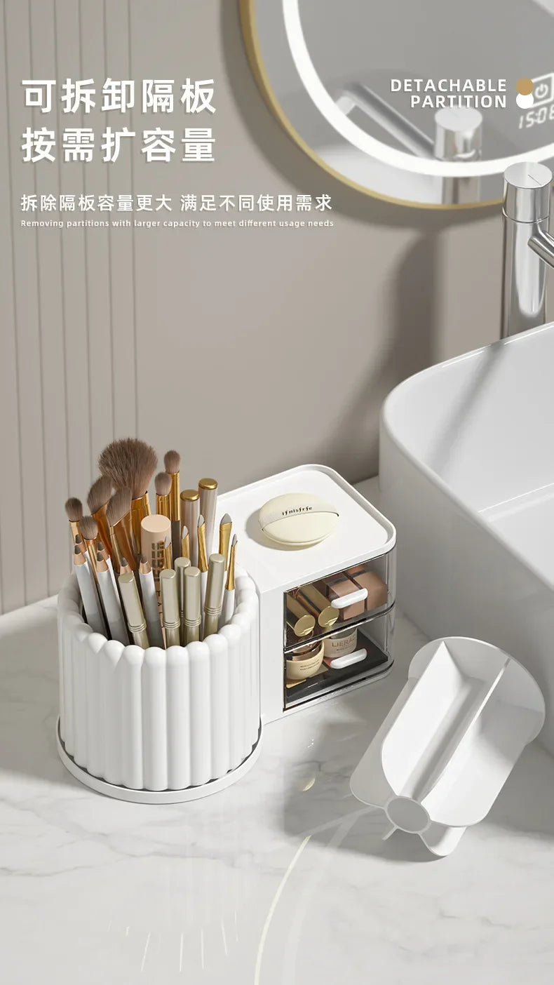 360 Rotating Makeup Desktop Cosmetic Storage Box Organizer Large Capacity for Bathroom Portable Lipstick Makeup Brush Pen Holder