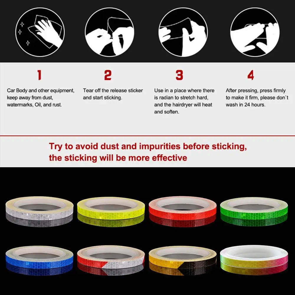 Safety Reflective Stickers Motorcycle Reflective Film Tape For Cycling Warning Strip Bicycle Wheel Decor Bike Reflective Tape