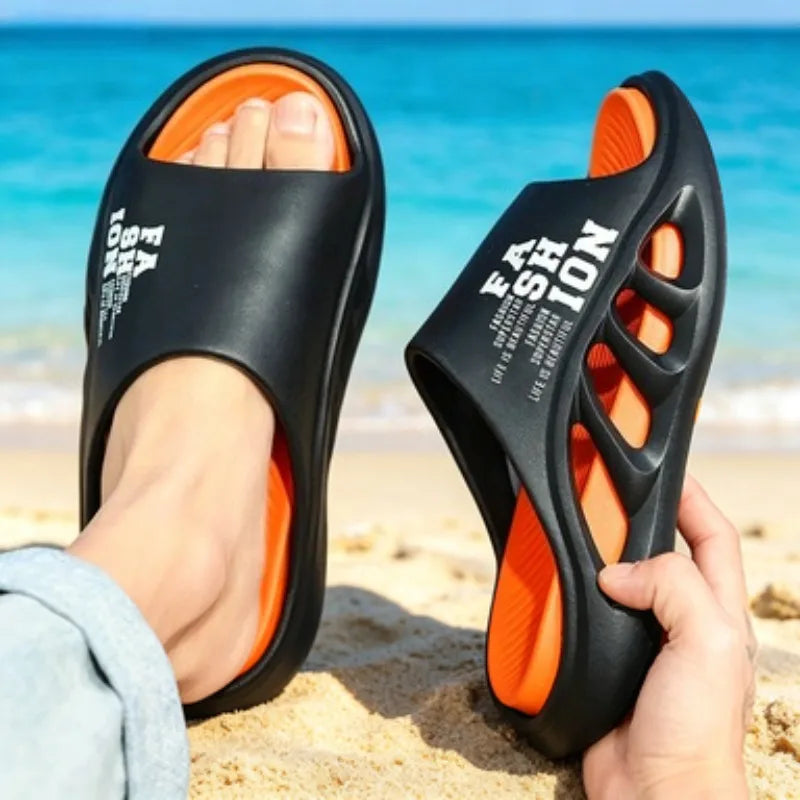 New Summer Men's Slippers 2026 EVA Soft Sole Male Slides Breathable Hollow Beach Sandals Light Comfortable Indoor Flip Flop