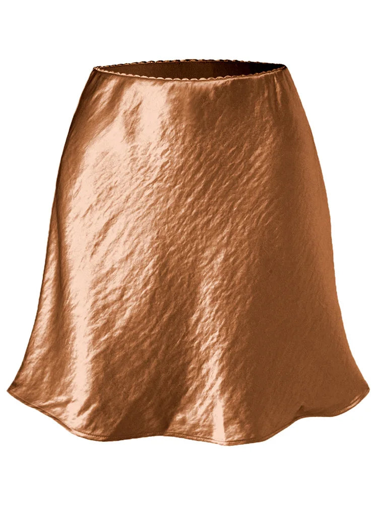 Summer Short Skirts For Women Office Wear Black A Line Luxury Mini Satin Skirt Ladies High Waist Simple Women's Skirts Silk