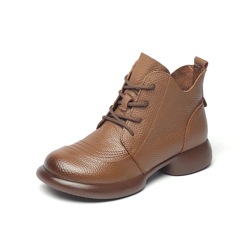 GKTINOO Women Autumn Boots Cowhide Ankle Boots 2025 Winter Retro Casual Genuine Leather Mother Boots Fur Keep Warm Low Heel 41
