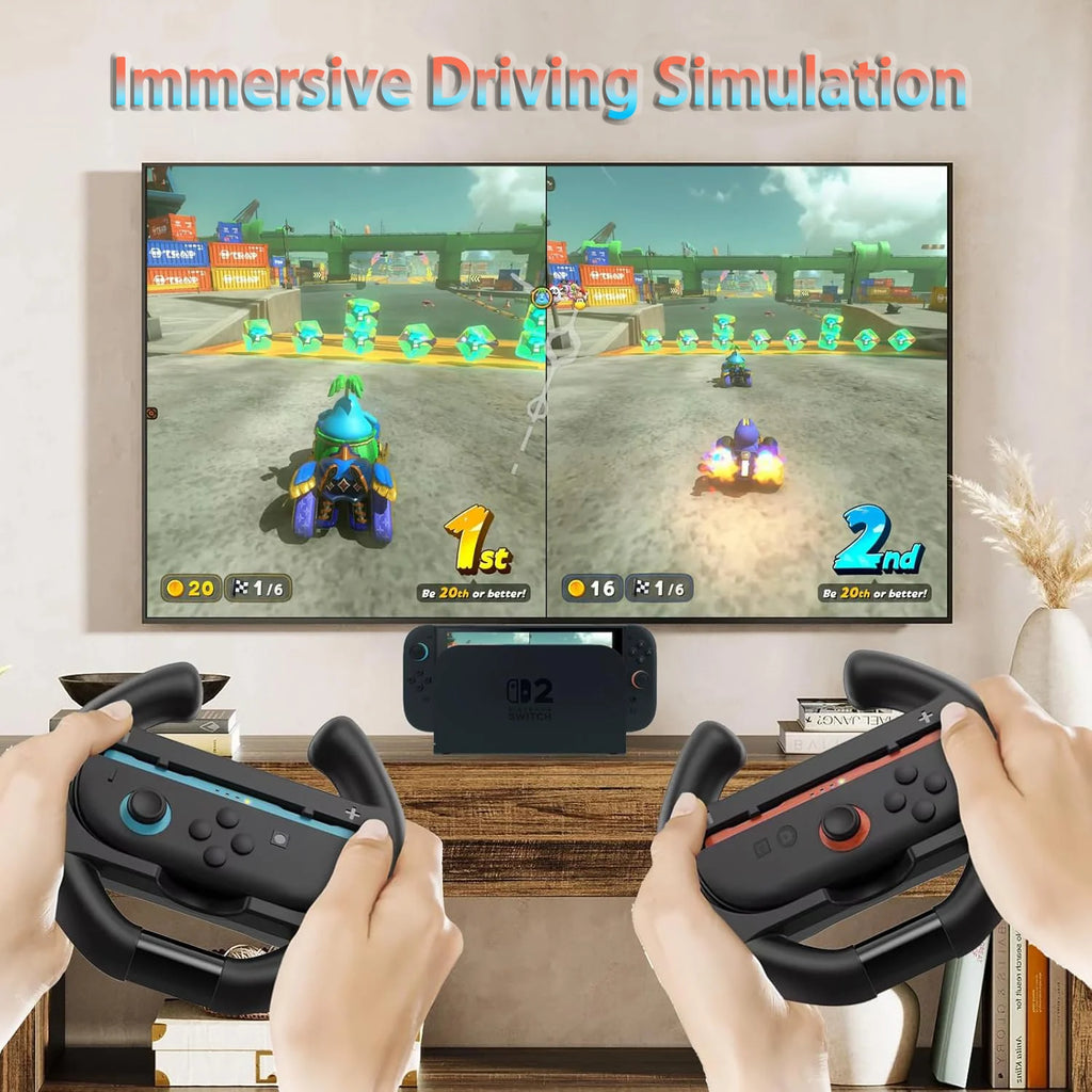 For Switch2 4-In-1 Steering Racing Wheel Controller Grip Left and Right Jon-Con Accessories 2 Hand Holder for Mario Kart World