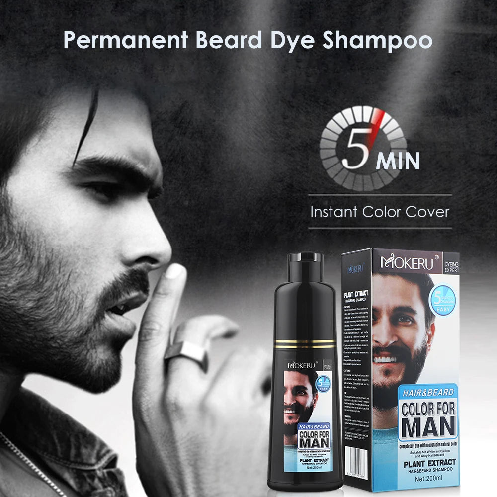 Natural Black Beard Dye Shampoo Permanent Long Lasting Beard Coloring For Men Removal White Grey Hair Color Cover Beard Care