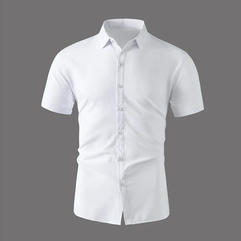 Casual Light Blue Short Sleeve Button Up Shirt for Men Versatile Collared Dress Shirt for Spring & Summer