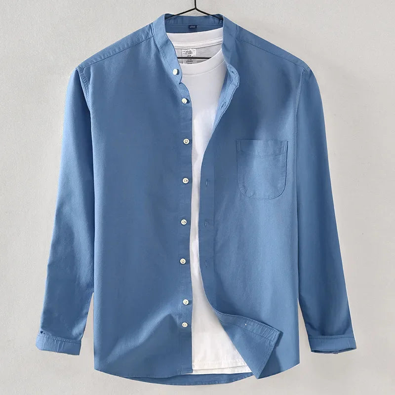 2027 Cotton Stand-up Neck Oxford Spinning Anti-wrinkle Casual  Spring  Autumn New Men's Shirt Jackets  Long Sleeve Shirt Men's