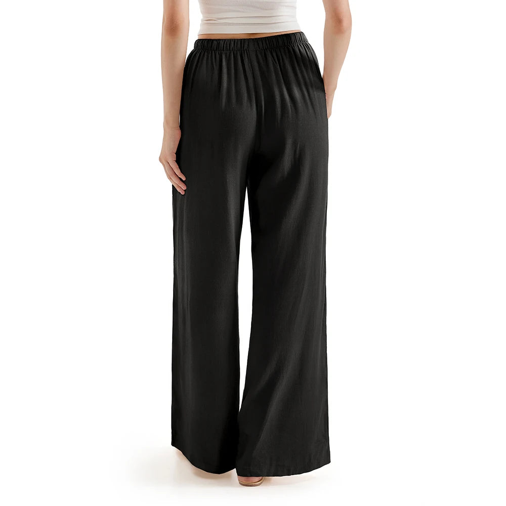 Loose Wide Leg Casual Pants Women's  Korean Linen Office Lady Household Trousers Drawstring Straight Leg Long Pants Femme
