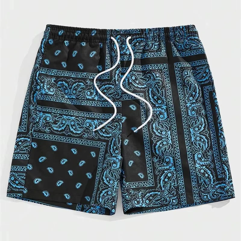 Trend Bandana Graphic Beach Short for Men Summer Fashion 3D Printed Swim Trunks Loose Casual Streetwear Hawaiian Short Pants