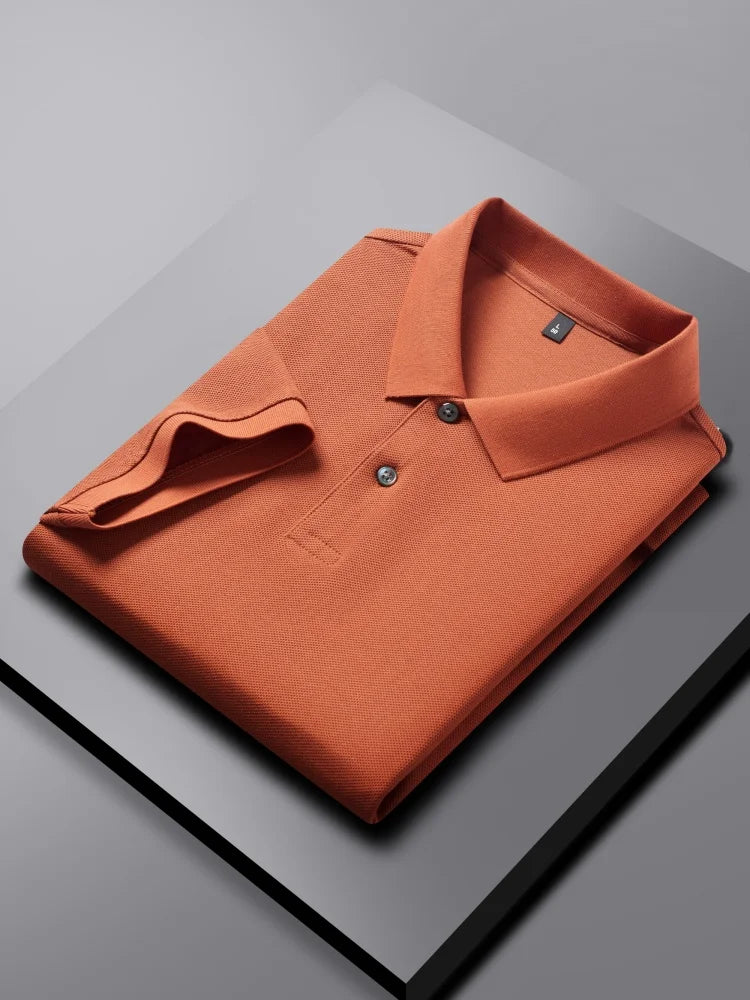 100% Pure Cotton Boutique Short-Sleeved High-End Men's Polo Shirt Summer High-Quality Solid Color Tops Business Casual T-Shirt