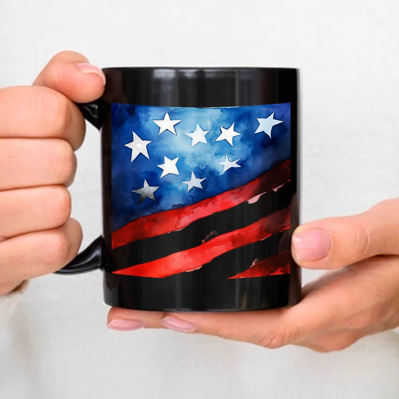 American flag coffee cup, black American flag design, suitable for patriotic activities and daily use