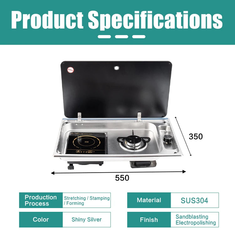 JDA Wholesale SS304 RV Built-In Gas Burner And Induction Cooker For Caravan Camper & Marine Use