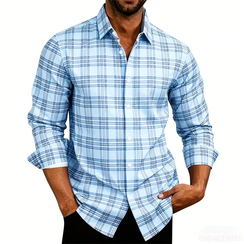 2026 New Men's Shirt Classic Plaid Long Sleeved Shirt Plaid Long Sleeved Formal Shirt Breathable and Comfortable XS-6XL Size