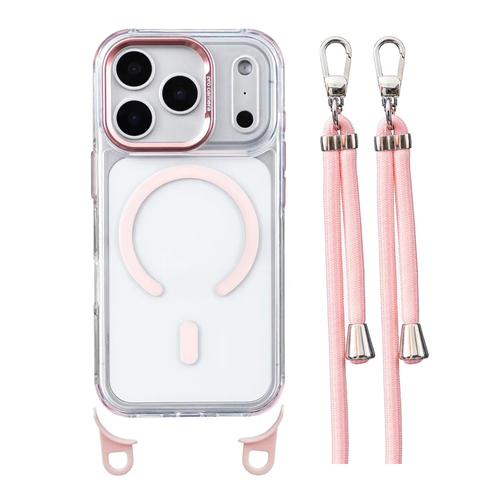 Crossbody Strap For Magsafe Clear Corners Lanyard Phone Case For iPhone 16 17 18 Pro Max Air 14 15 Plus 13 12 Anti-Shock Cover