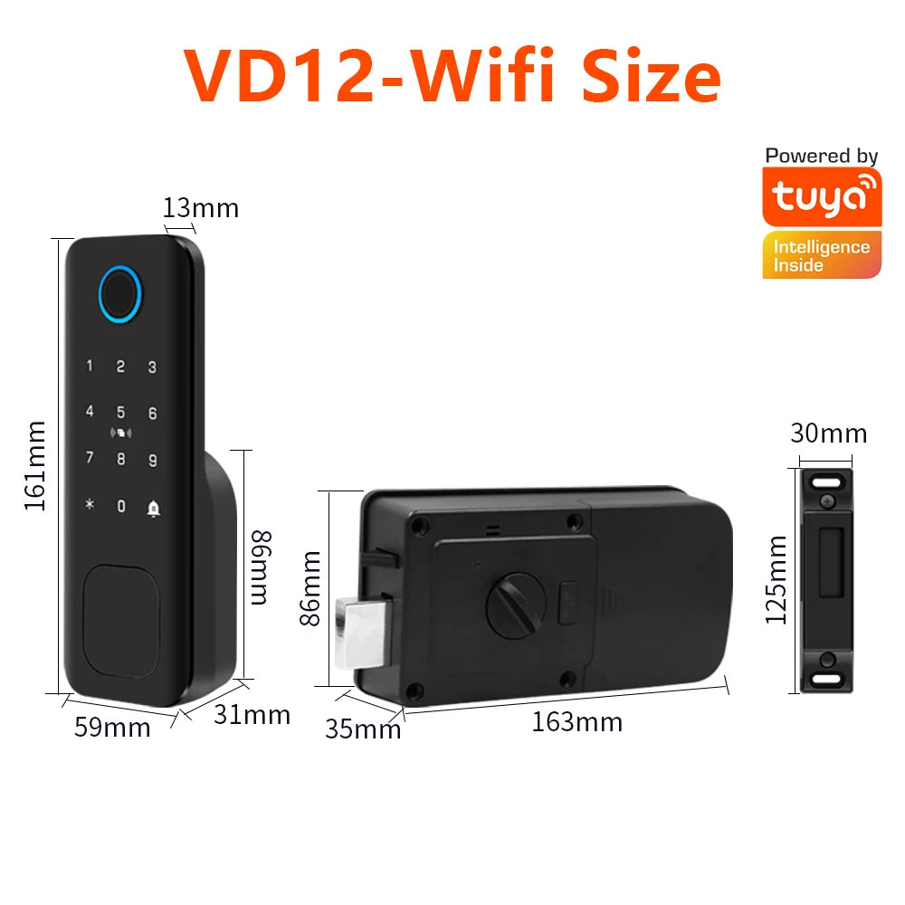 Support Tuya app Bluetooth app fingerprint intelligent door lock password RFID card wheel rim bolt lock electronic door lock