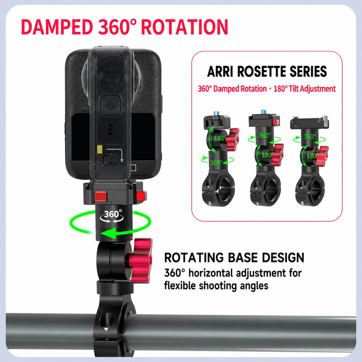 SOARSHOT Bicycle Motorcycle Handlebar Camera Mount 360° Swivel 22-32mm Clamp for DJI Osmo Insta360 Action Camera Quick Release