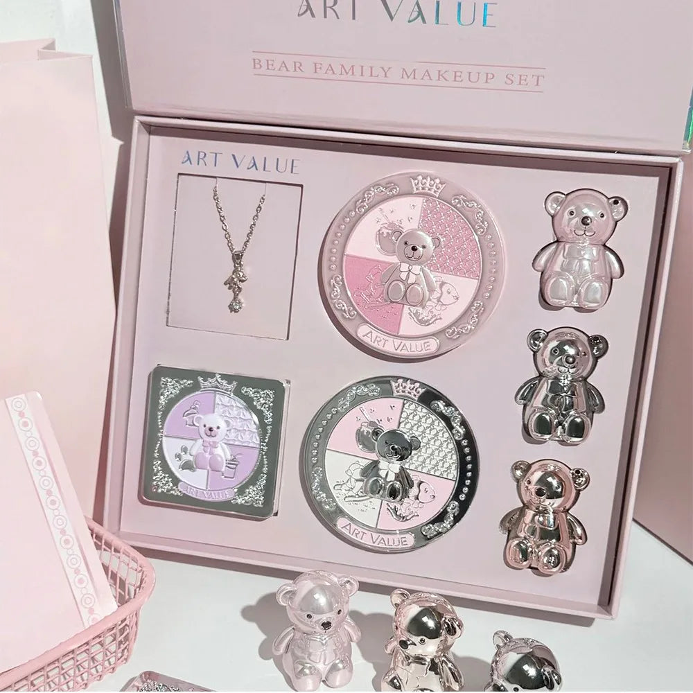 ART VALUE 7PC Makeup Sets Include 3 Colors Matte Lip Mud,1 Pressed Powder,1 Blush,1 Eyes Palette,1 Necklace Beauty Makeup Sets