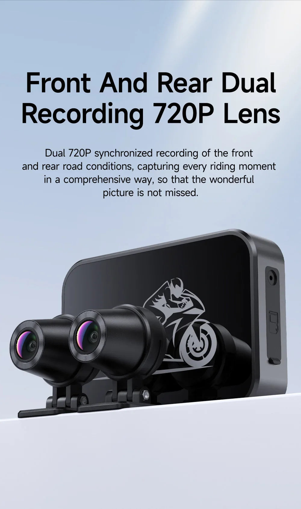 Motorcycle Action Camera Recorder Front & Rearview Waterproof Dual Full Motorcycle DVR Dash Cam Night Vision WiFi Smart Connect