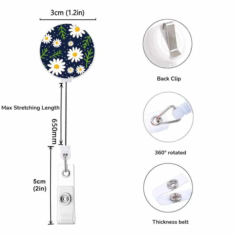 Flower Retractable Buckle Card Holder Women Business Badge Case Reel Clip Girls Cardholders Doctors Nurses Hang Credential holde