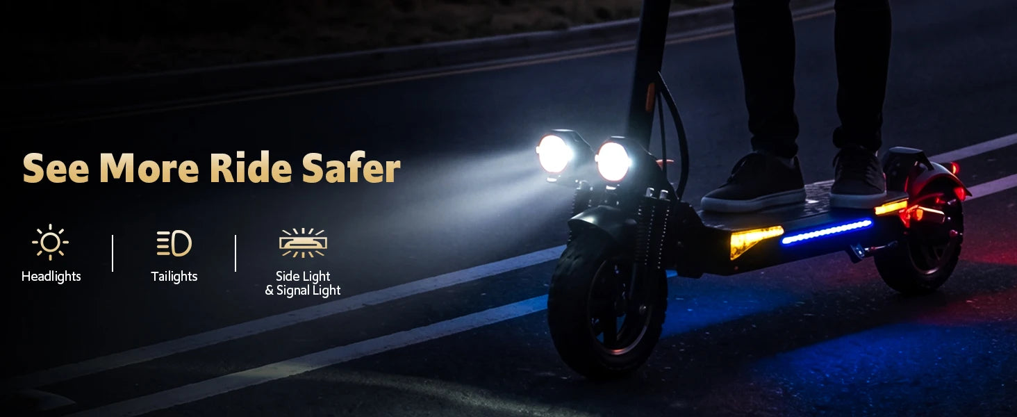 Off Road Electric Scooter, 1200W Motor, 25 Miles Range,11" All TerrainTire E Scooter for Adult, E-Scooter with Double Suspension &Side Light