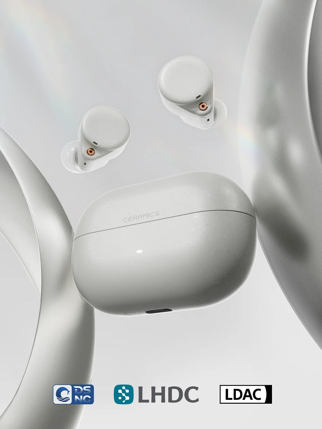 ROSESELSA Ceramics Ultra Wireless Earbuds 50dB Hybrid ANC HiFi Earphones LHDC LDAC 4Mic AI Noise Reduction 40H Battery