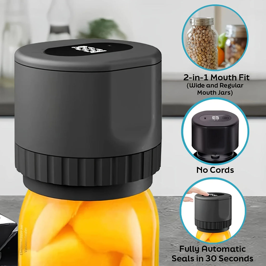 5W Lithium Battery Powered Semi-Automatic Mason Can Sealer - LED Digital Vacuum Sealer, Used for Kitchen Bottles and Cans, Press