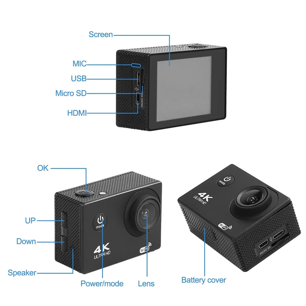 4K WiFi Action Camera Mini Waterproof DV Camcorder Outdoor 1080 Sport Bicycle Helmet Video Recording Cam with Remote Control