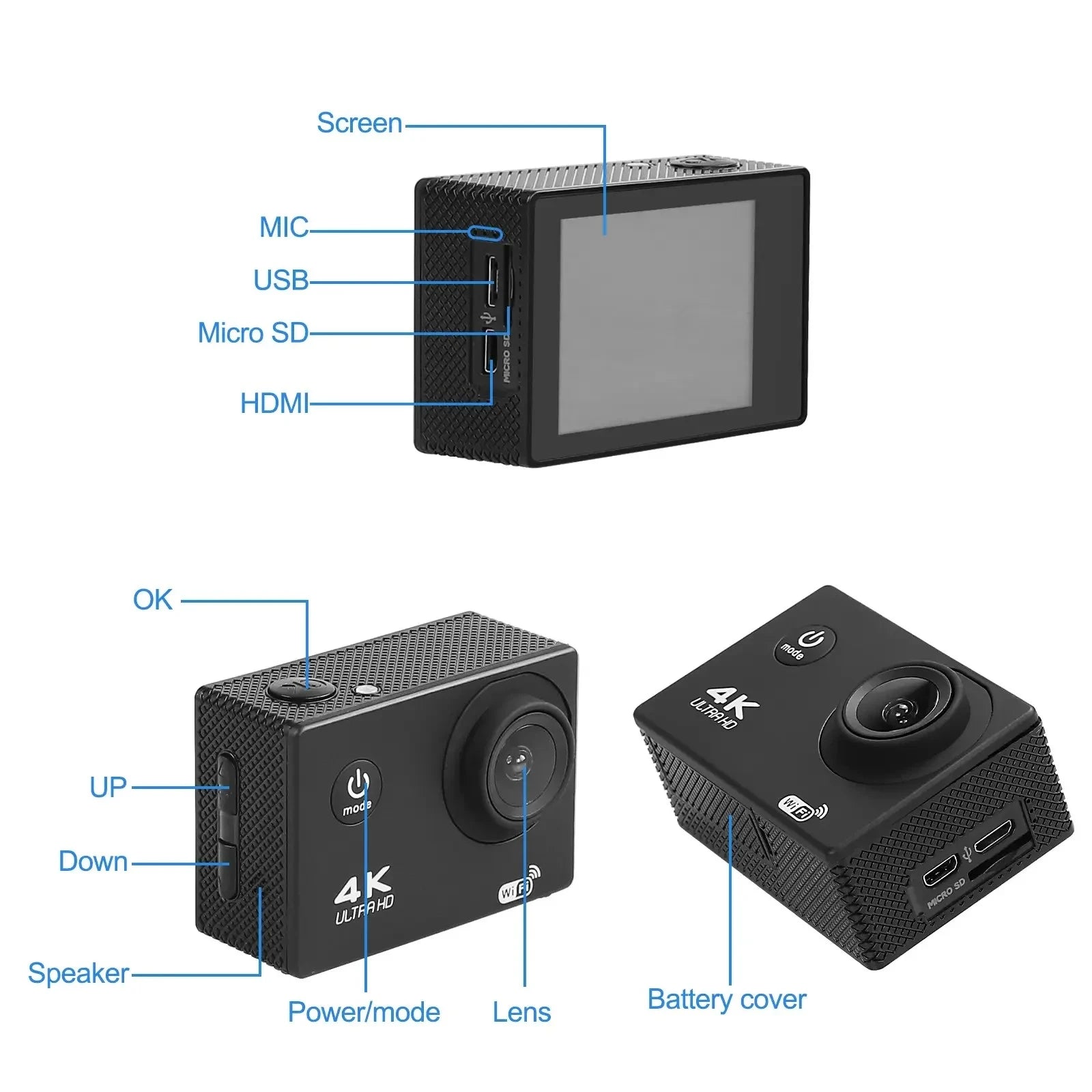 4K WiFi Action Camera Mini Waterproof DV Camcorder Outdoor 1080 Sport Bicycle Helmet Video Recording Cam with Remote Control