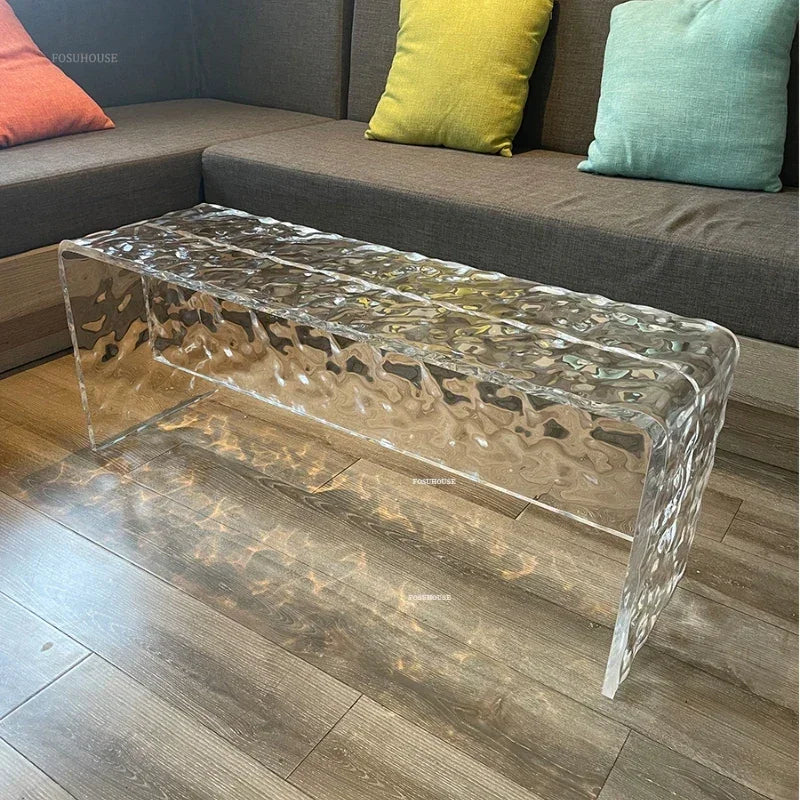 Nordic Acrylic Shoe Changing Stools Transparent Bench Water Ripple Bed End Stool for Bedroom Light Luxury Living Room Furniture