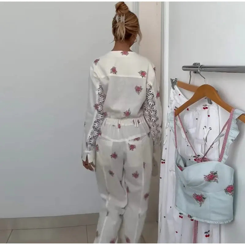 Printed Lace PatchWork Women's Jumpsuit V Neck Long Sleeves Jumpsuits Slim Fit Jumpsuit for Lady 2026 Summer Club Tops