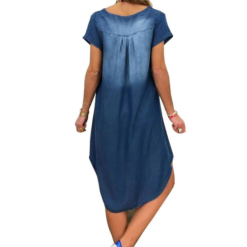 Summer New European and American V-neck Pullover Short-sleeved Denim Dress 2025 Cross-border