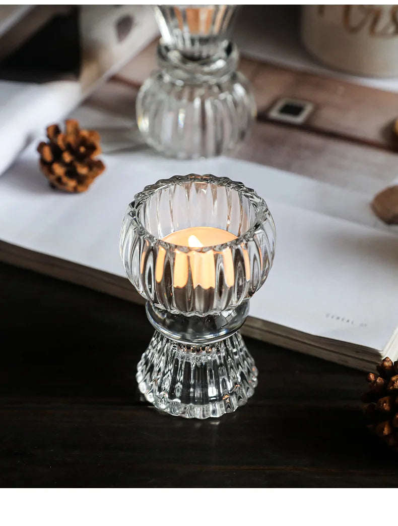 Creative Light Luxury Glass Candlestick European Retro Home Decoration Romantic Bar Skirt Double Use Candle Cup Holder Ornament