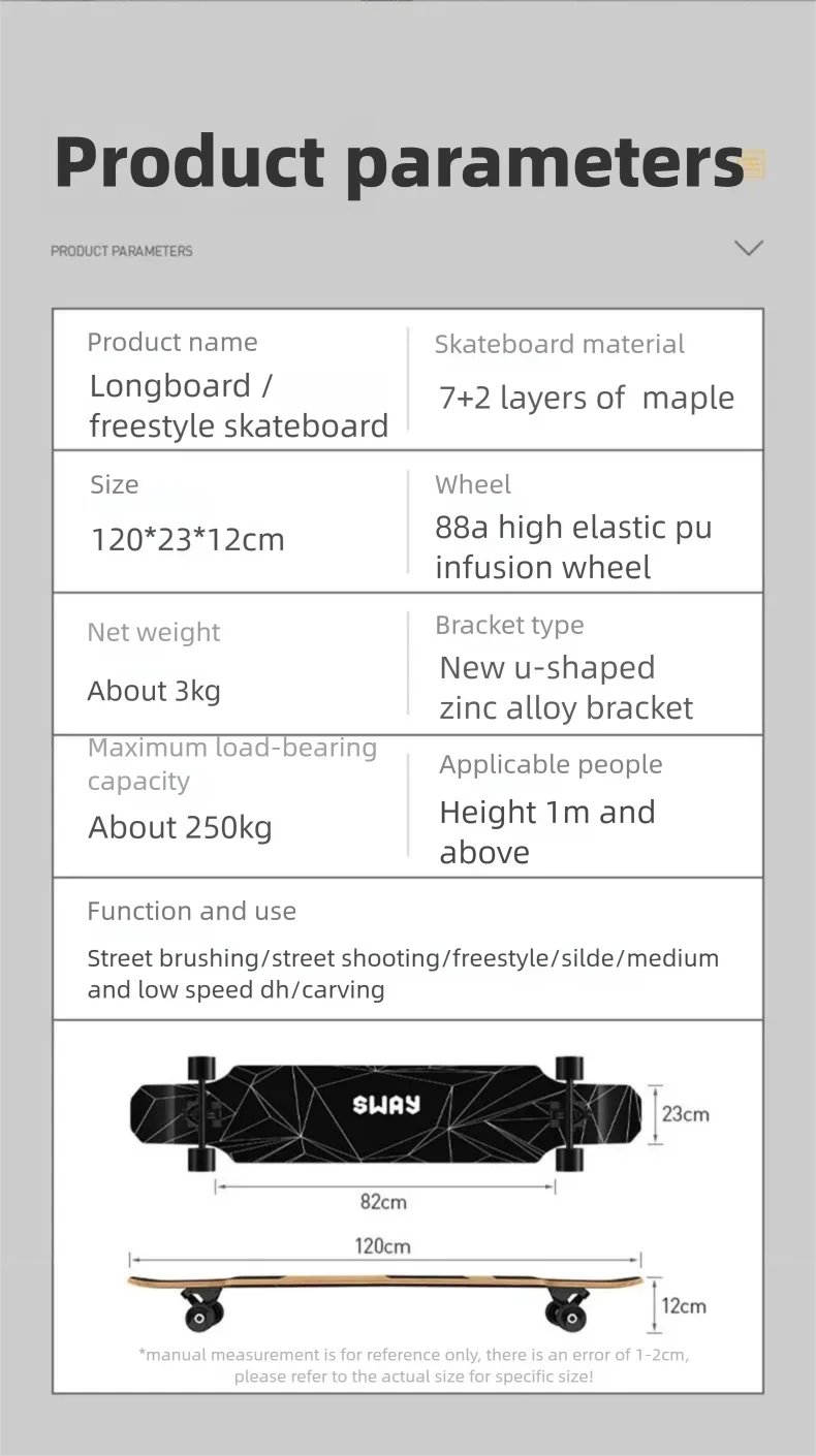 Longboard Skateboard for Beginners Cruiser Dancing Board with 9-Ply Maple Deck PU Wheels for Boys Girls Teens Street Commuting