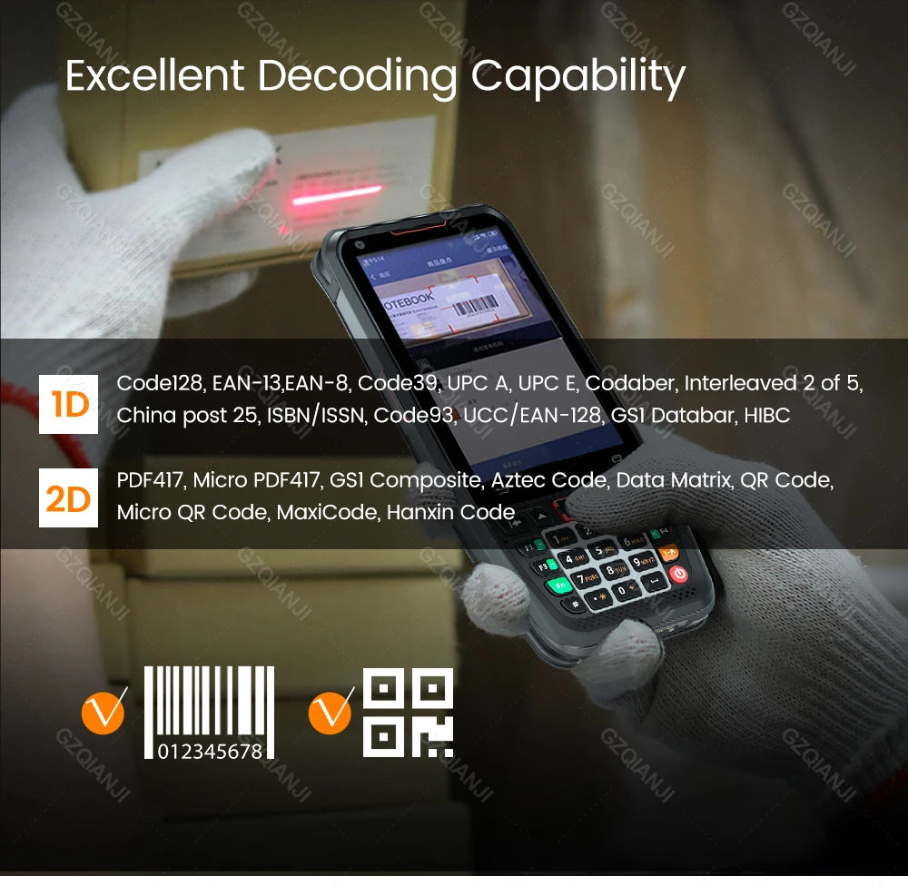 Android 10 PDA Handheld Terminal 2D Barcode Scanner 4G Data Collector NFC Cradle Charger Optional Logistics Warehousing Device