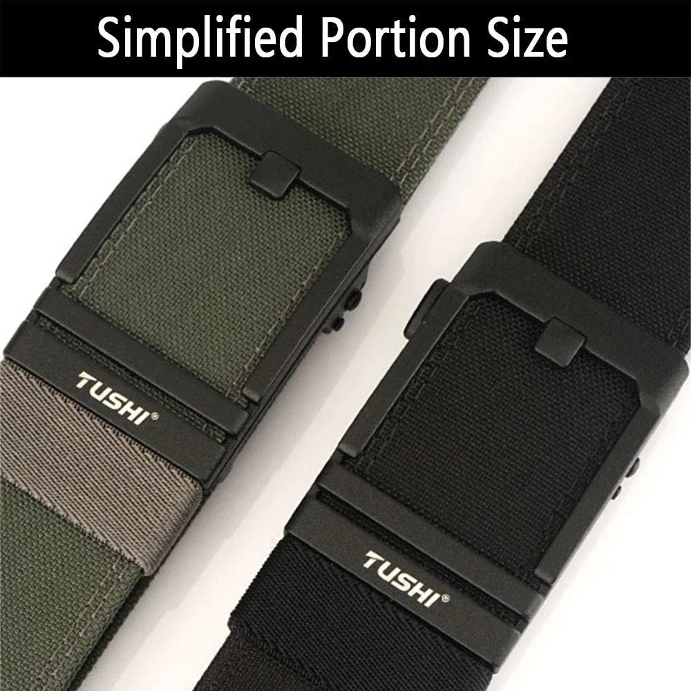 TUSHI Brand 4.3 Wide Thickened gun hanging double-layer nylon cloth belt versatile casual outdoor tactical automatic buckle mens