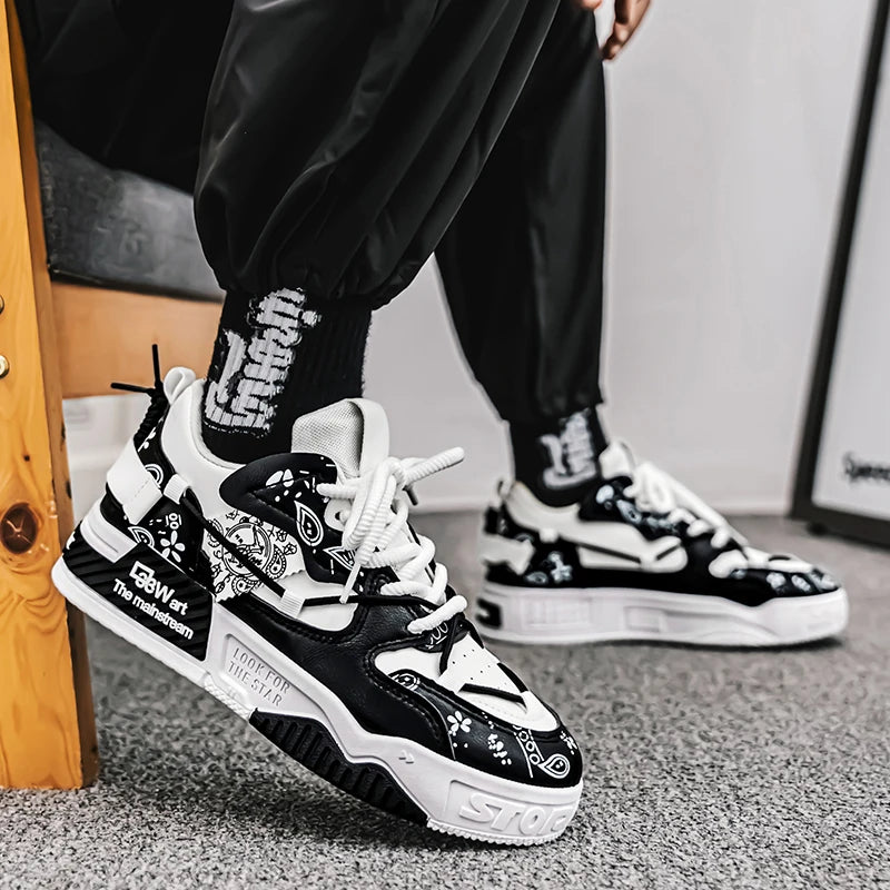 Sports casual shoes, graffiti board shoes, men's casual shoes, all-season shoes, suitable for outdoor hiking, leisure,