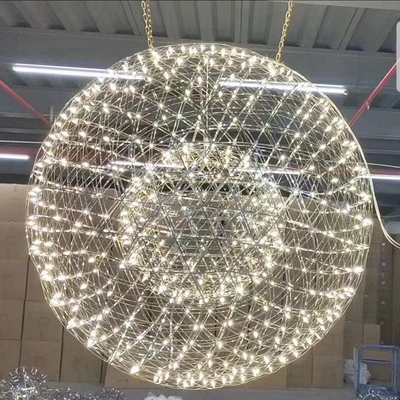 Modern Brief Loft Spark Ball LED Pendant Lighting Fixture Firework Stainless Steel  Remote Control Dimming 110-240V Accessories