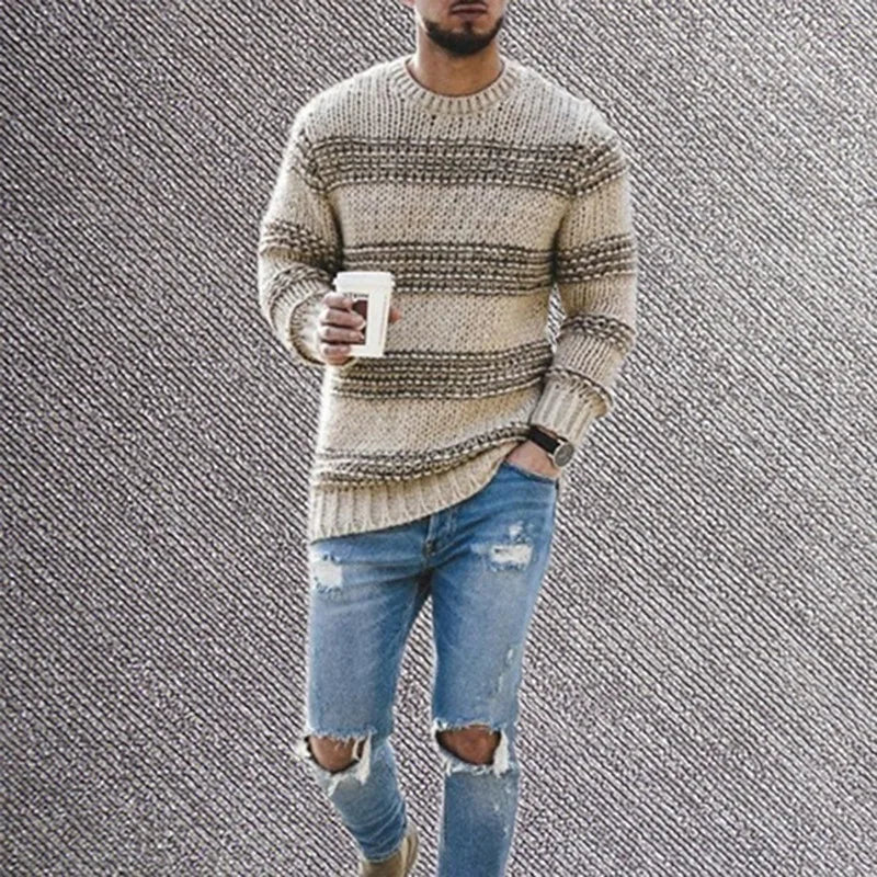 2025 autumn and winter luxury fashion new striped sweater men's slim fit round neck long sleeved knitted top jacket men's sweate