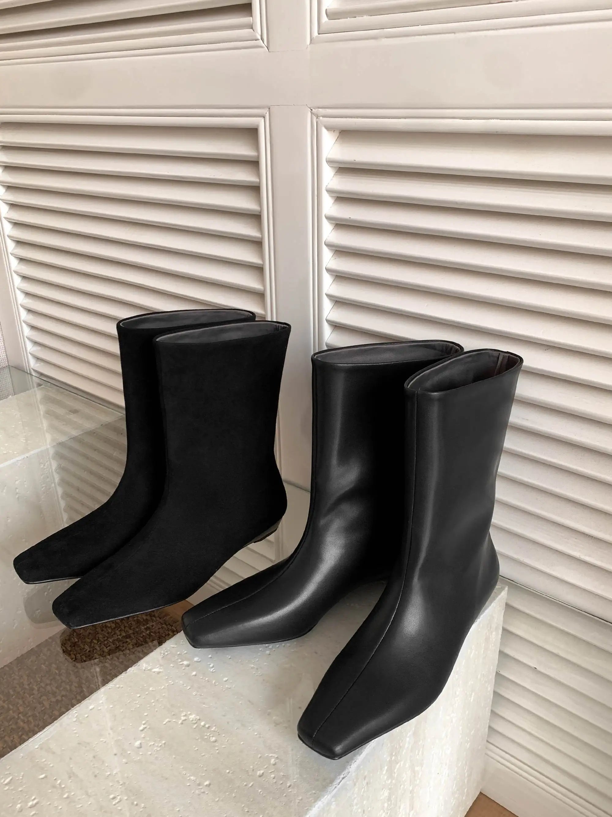Krazing Pot Kid Suede Leather Square Toe Low Heels Modern Boots Casual Winter Autumn Brand Office Lady Concise Women Ankle Boots
