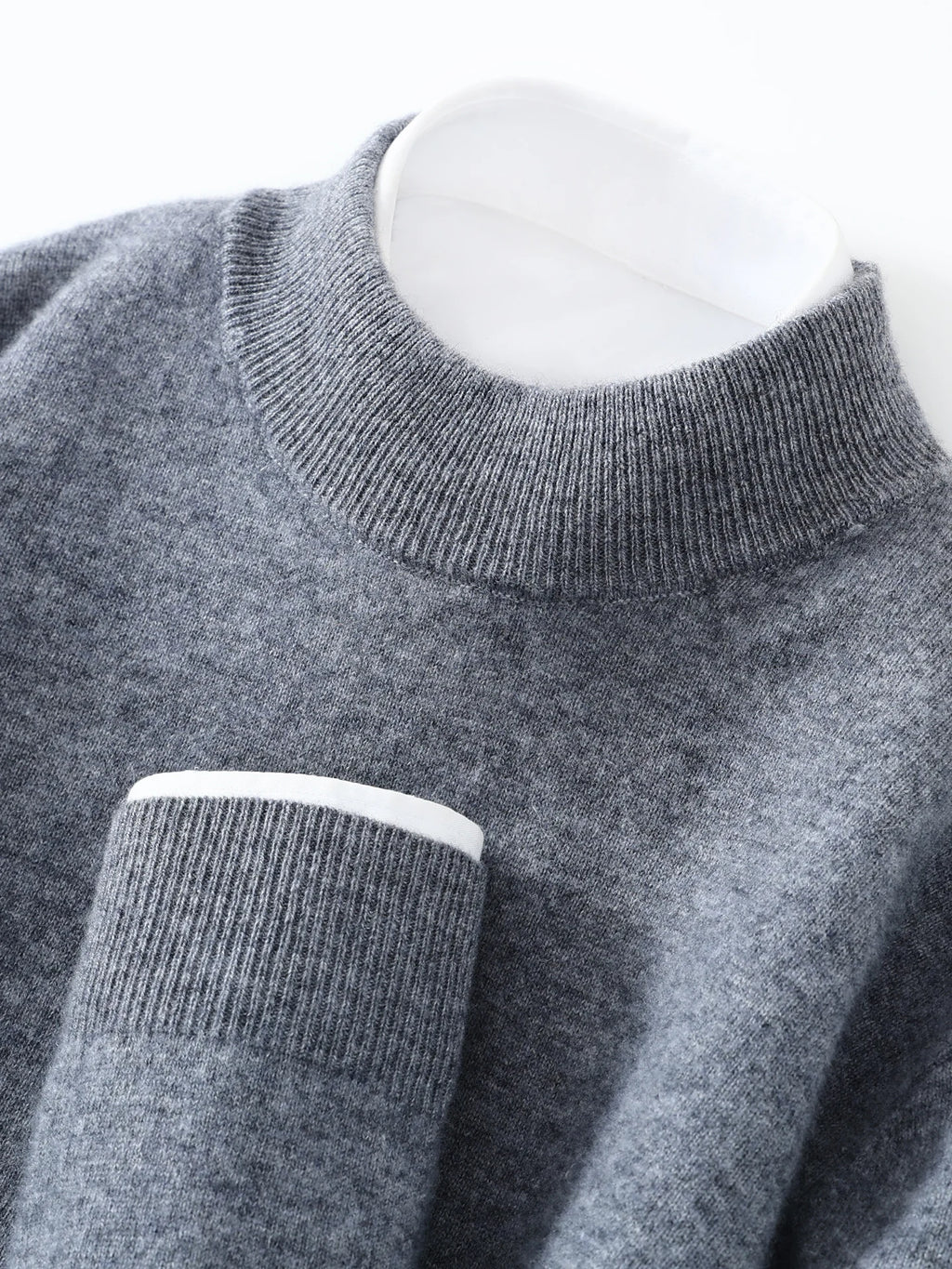 Autumn/Winter Men's 100% Pure Cashmere Pullover Business Casual Solid Knitted Sweater Loose Half High Neck Tops Thick Jumper